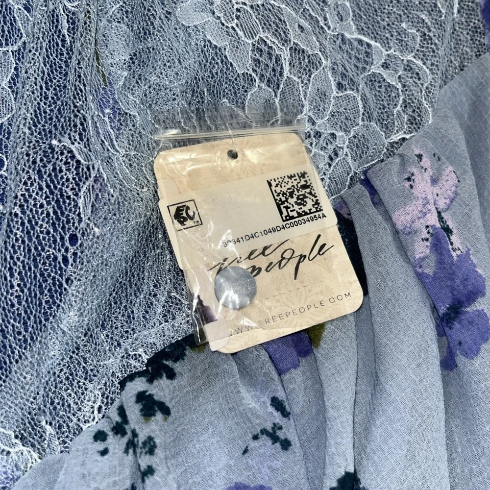 Free People Daphne Blouse Women's Size XS Silver Blue Combo Smocked Hem NWT